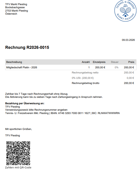 Beispiel einer Rechnung mit QR-Code
