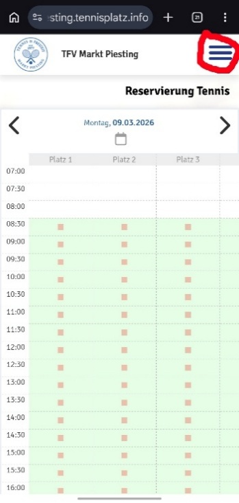 Reservierungsansicht am Smartphone